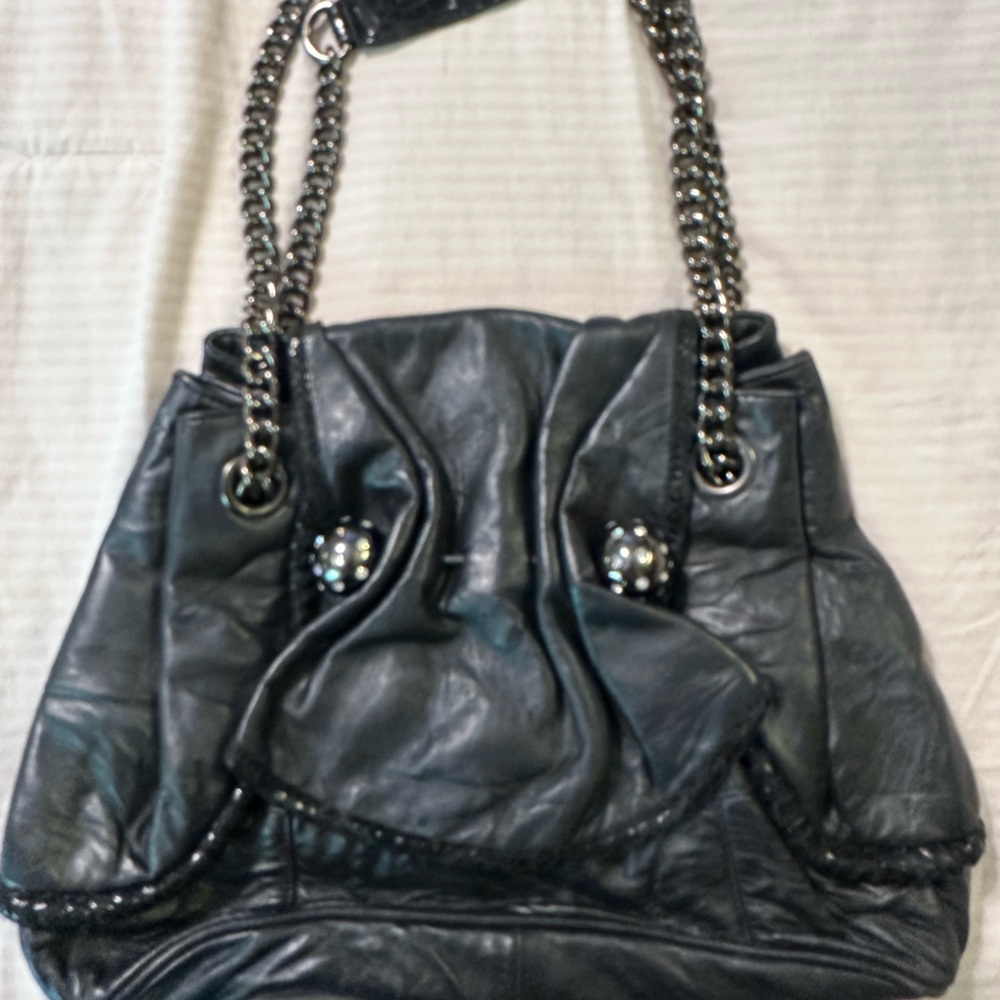 Betsey Johnson Black Leather Chain-Handle Shoulder Bag